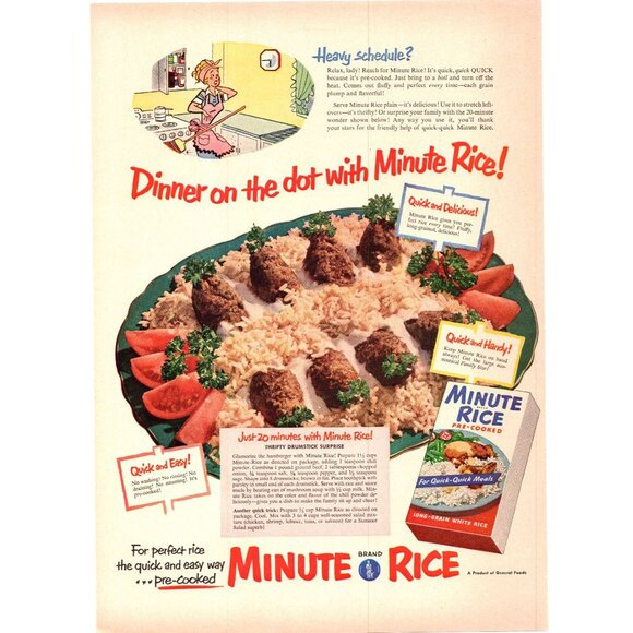 1952 Minute Rice Vintage Print Ad Thrifty Drumstick Surprise Recipe 50s Wall Art - Picture 1 of 2